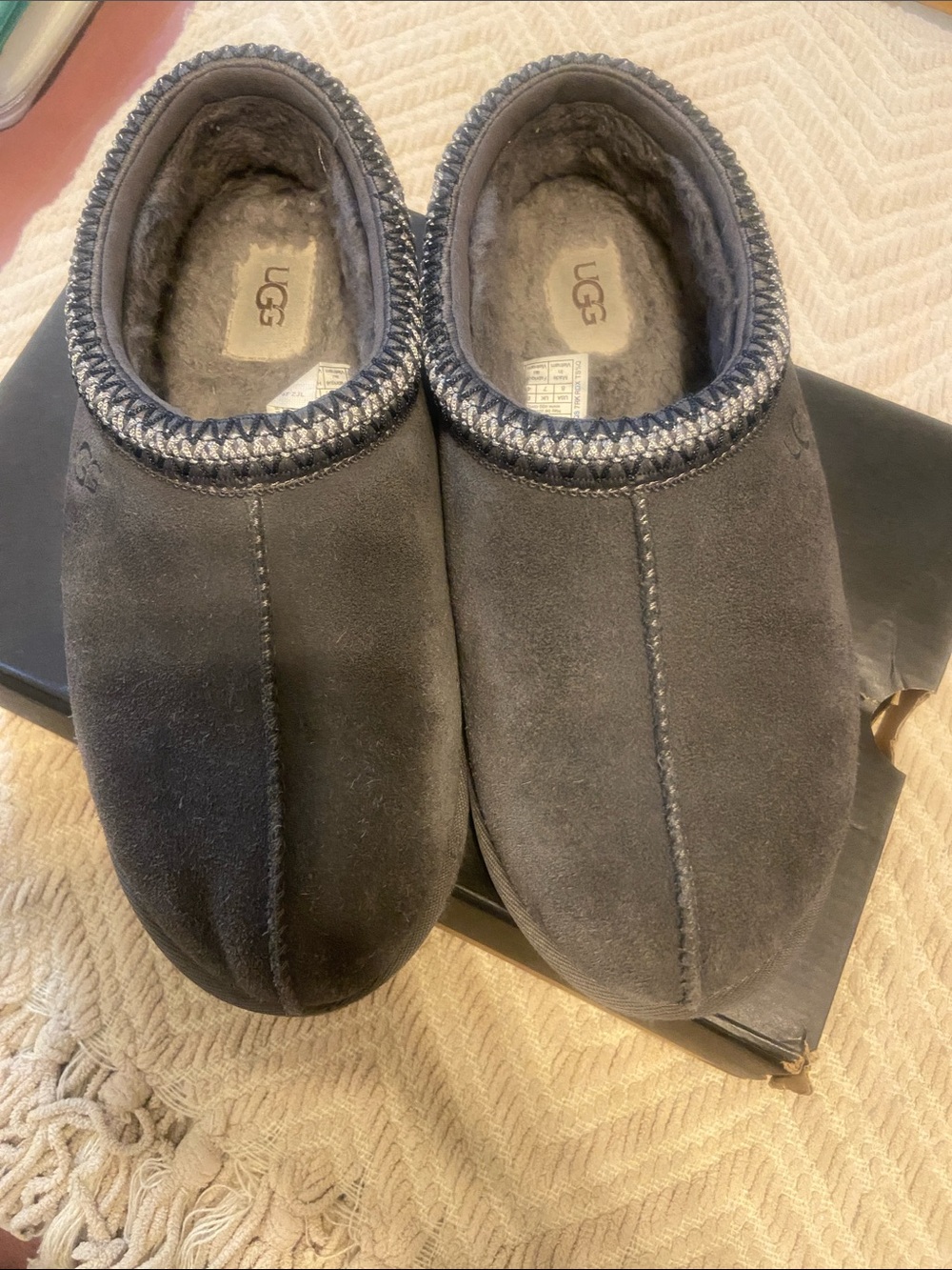 UGG Men’s Charcoal Suede Fleece-Lined Slip-On Clog M Tasman II